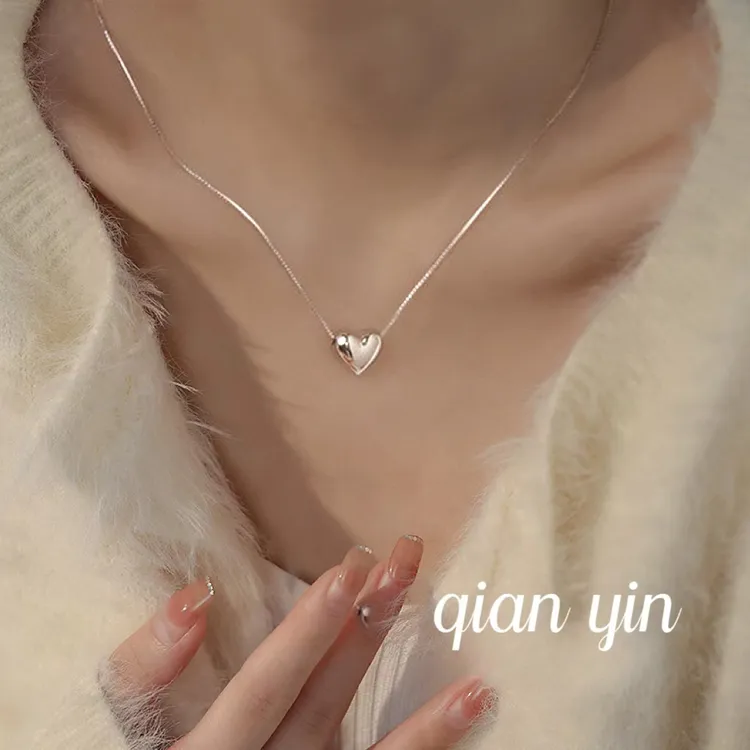 链子925银 925纯银爱心项链女高级设计感小众不掉色锁骨链冷淡风