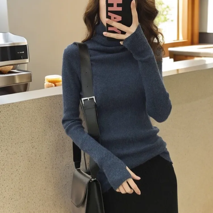 秋冬新款女装上衣洋气堆堆高领毛衣针织衫长袖套头打底外穿百搭