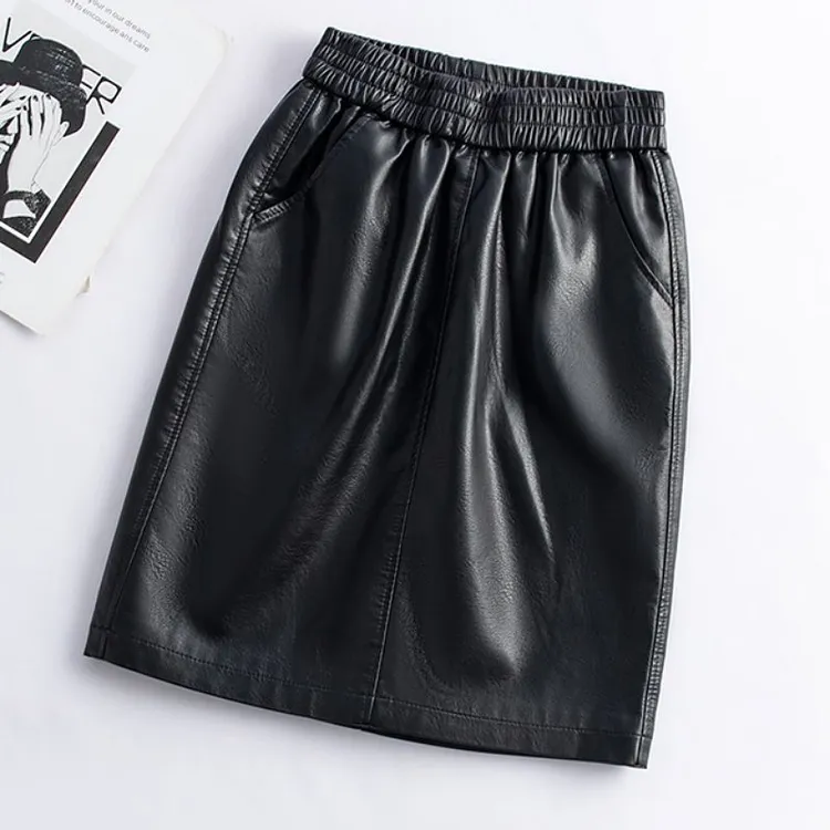 2025秋冬新款小皮裙女高腰包臀群半身裙修身A字百搭显瘦中皮裙子