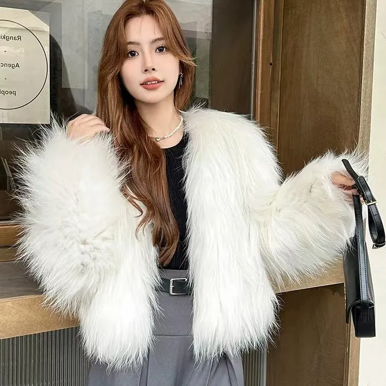 貉子50衬 貉 子毛50衣长加里衬时尚百搭编织冬季女外套