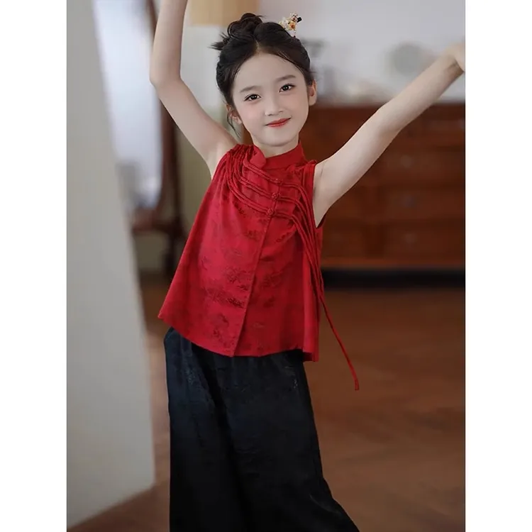 女童国风套装夏季2024新款潮儿童新中式夏装女孩阔腿裤两件套洋气