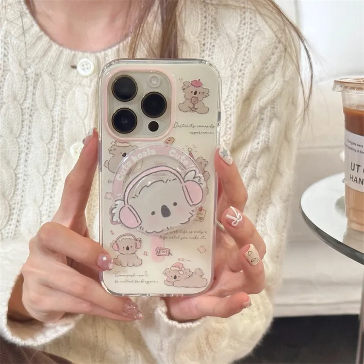 可爱音乐考拉磁吸壳适用iphone17Promax苹果16手机壳15卡包14支架
