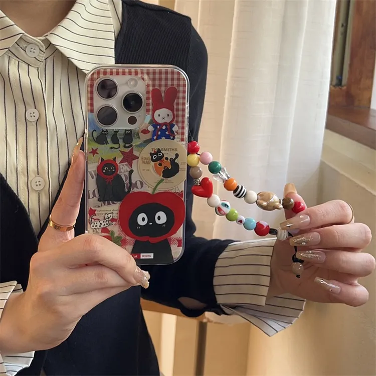 复古搞怪黑猫咪插画适用iphone16Promax苹果15/14手机壳11/12磨砂