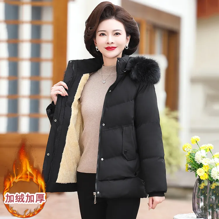 中老年妈妈冬装短款时尚棉服外套女冬季中年加绒加厚保暖棉衣棉袄