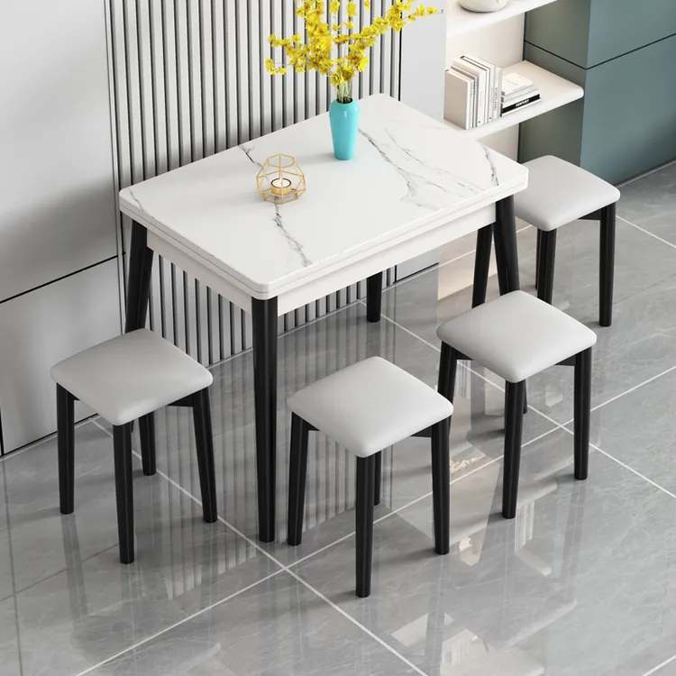 小户型可伸缩折叠岩板餐桌意式实用长方形家用实木省空间简约餐桌