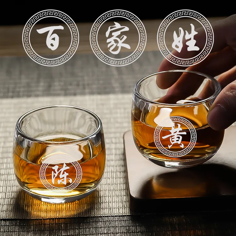 玻璃杯姓氏定制茶杯个人专用加厚杯纯天然无铅中式主人茶杯