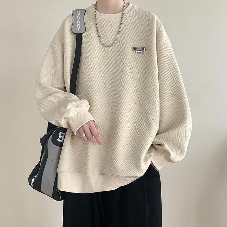 美式圆领卫衣男春秋季2024新款潮牌宽松衣服重磅无帽长袖上衣内搭