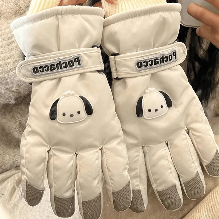 新款帕恰狗可爱滑雪手套女生秋冬季加绒加厚保暖骑车防风触屏全掌