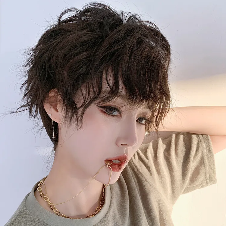 蜜桃小姐锡纸烫假发蓬松自然全头套卷发男女中性酷帅气泡面头短发