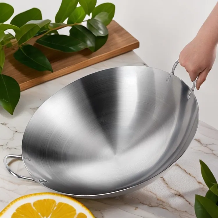 加厚不锈钢炒锅双耳锅炒菜锅不生锈不粘锅特大厨师锅食堂饭店商用
