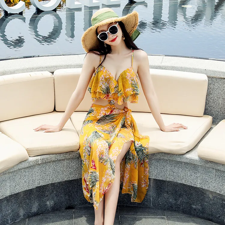 女士泳衣海边度假连衣裙碎花显瘦时尚性感夏季女士泳衣防下垂泳衣