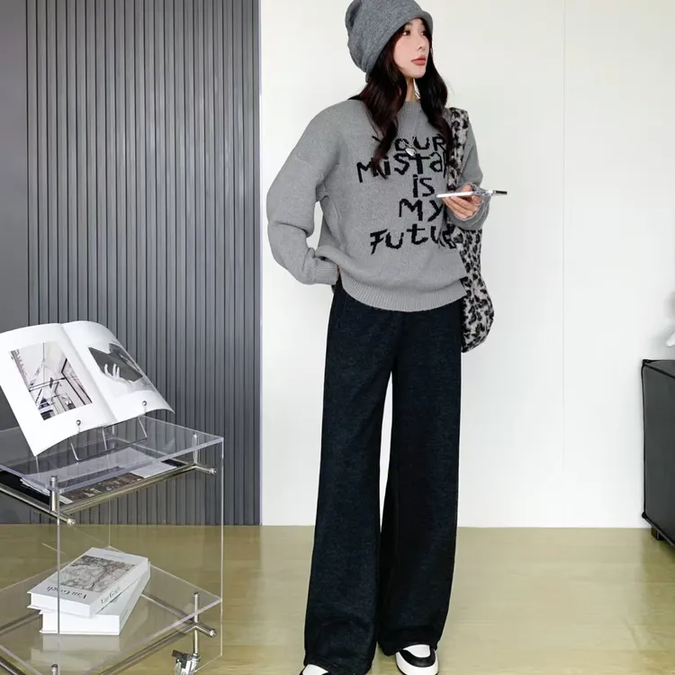 温软羊绒直筒裤加厚加绒