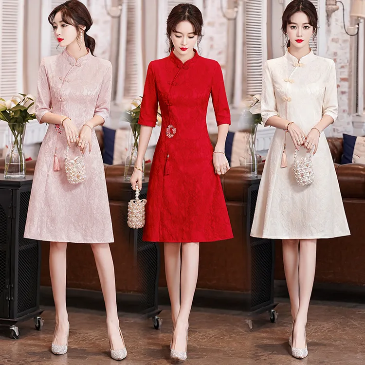 新中式复古收腰显瘦绣花改良旗袍裙女春夏季大码气质高级感连衣裙