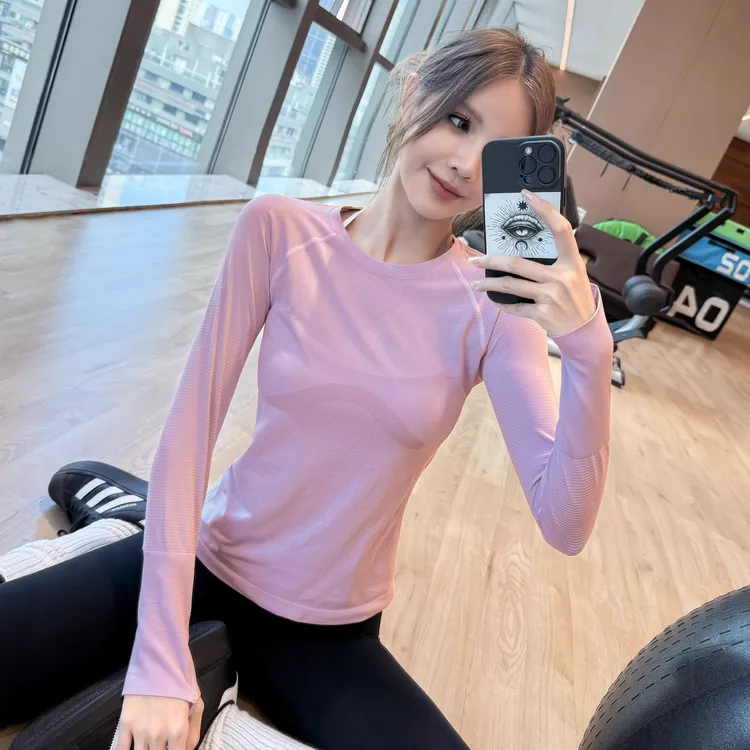 岚纹瑜伽服女秋冬款修身显瘦高弹圆领健身服长袖跑步速干运动上衣