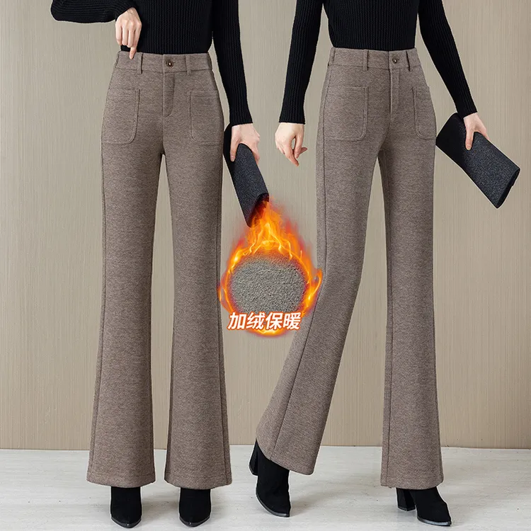 浪莎2024秋冬新款显瘦高腰休闲外穿微喇裤时尚百搭气质保暖柔软