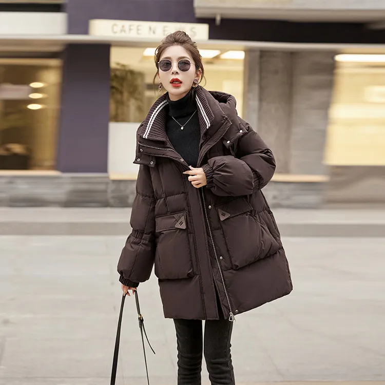 美拉德羽绒服女小个子2025冬新款宽松中长款加厚白鸭绒面包服外套