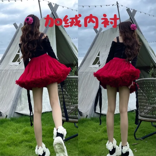 亲子款秋冬加绒闪闪星星圣诞新年酒红圣诞绿蓬蓬tutu裙女成人公主