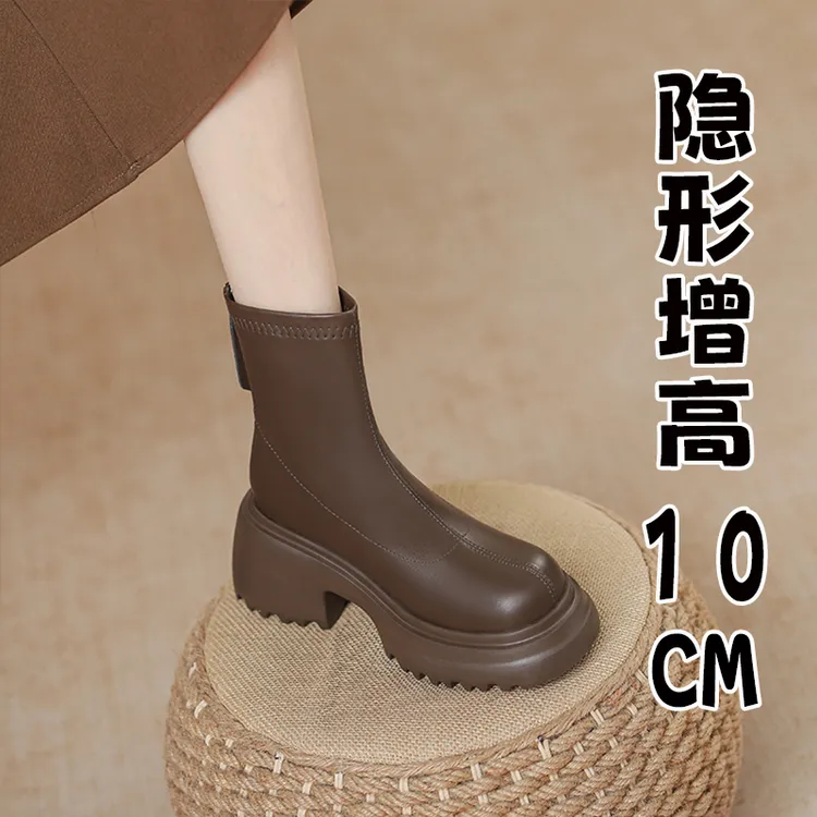 33-39小个子短靴女2024秋冬新款百搭学院风弹力靴隐形增高瘦瘦靴