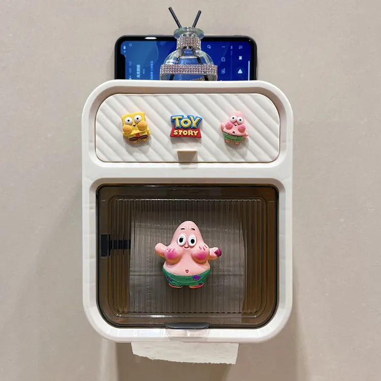 卫生间纸巾盒防水免打孔可爱卡通网红厕所抽纸盒壁挂式卷纸置物架