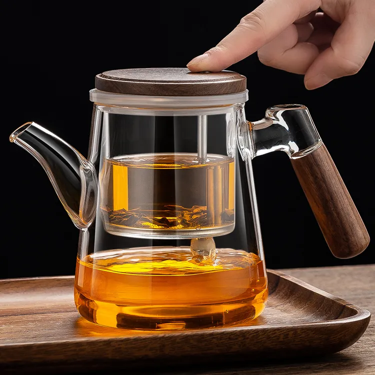 耐热飘逸杯泡茶壶茶水分离2024新款玻璃内胆加厚胡桃木茶具