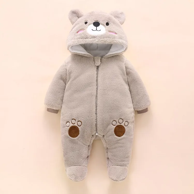 婴儿衣服连体衣加厚保暖冬季哈衣爬服卡通超萌连帽外出服宝宝冬装