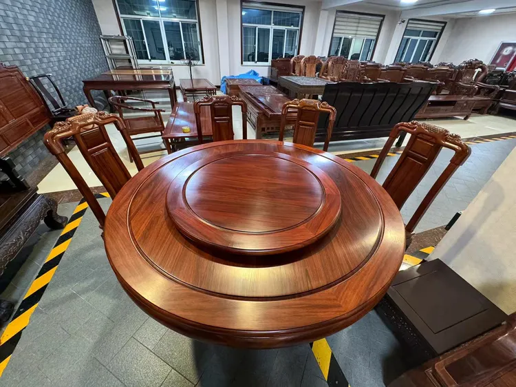 新中式原木圆桌古典圆台成套吃饭桌餐厅家用酒店餐桌单桌圆台
