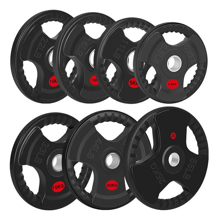 健身房商用杠铃哑铃包胶大孔举重奥杆三孔橡胶家用铸铁杠铃片清仓