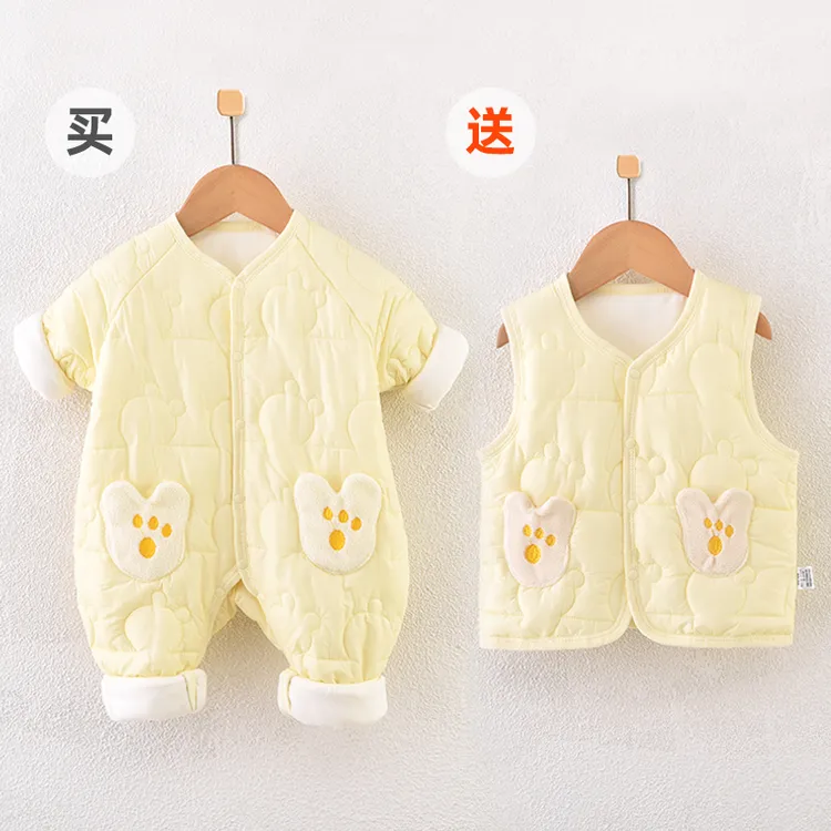 【买一送一】婴儿连体衣夹棉加厚秋冬季保暖衣哈衣爬服新生儿秋装