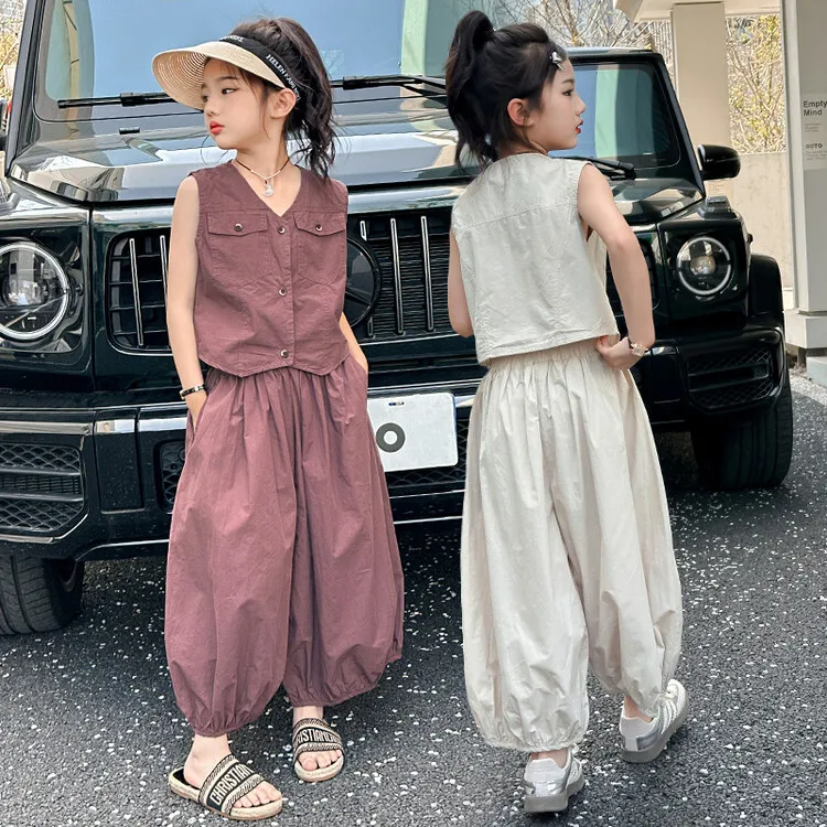 女童纯棉无袖背心阔腿裤套装夏季新款女孩休闲洋气时尚两件套时髦