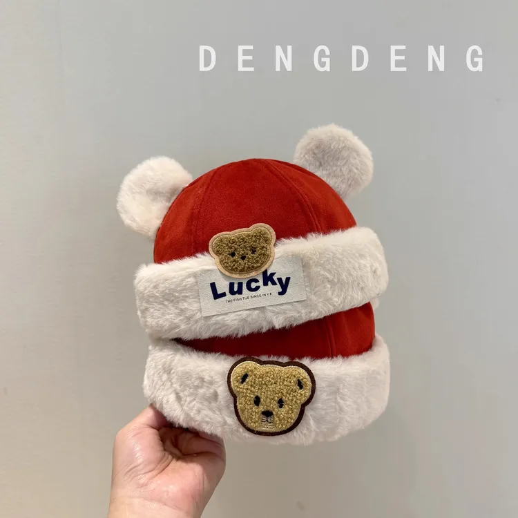 婴儿帽子秋冬款地主帽男宝宝可爱超萌红色周岁新年保暖加厚瓜皮帽