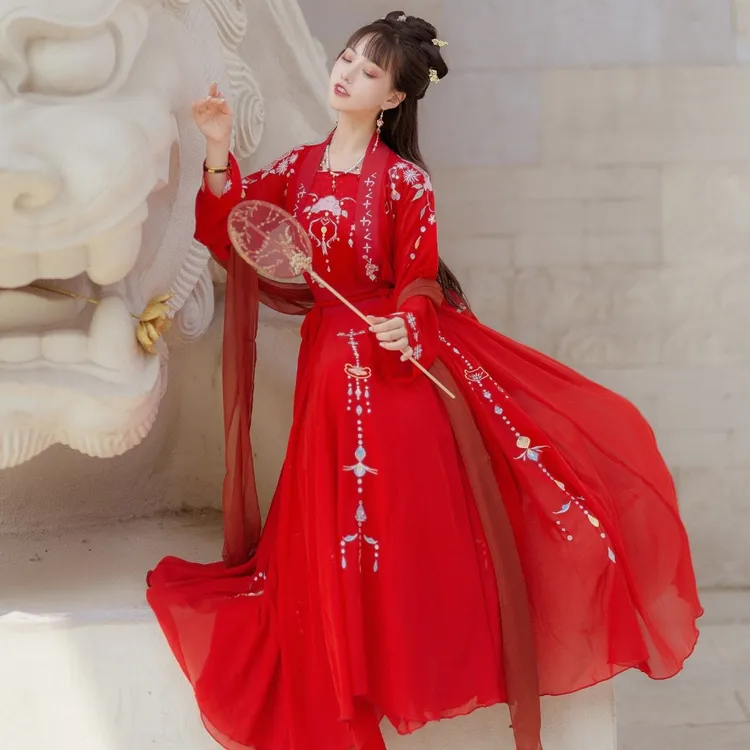 12米摆汉服齐腰破裙宴清都原创刺绣汉服花嫁嫁衣对襟齐腰襦裙日常