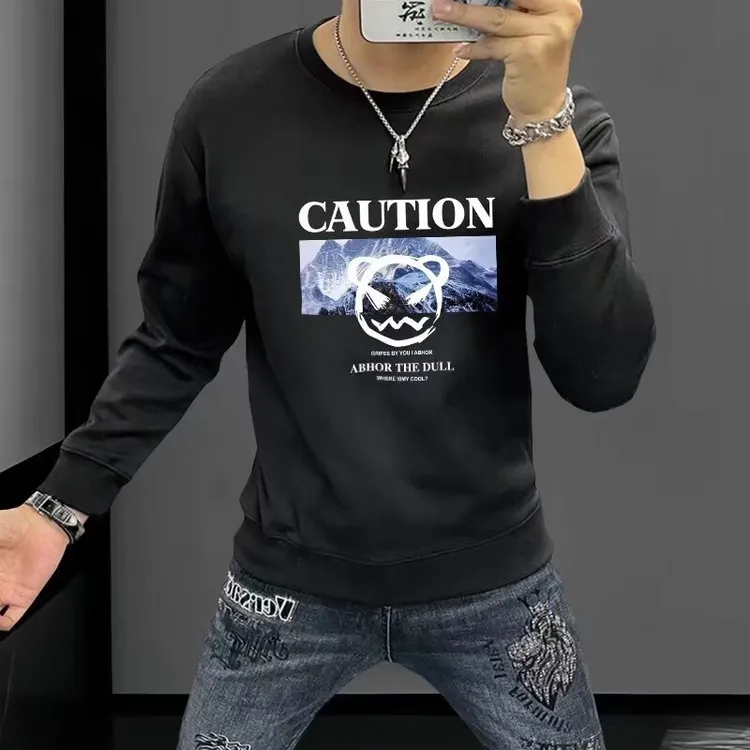 春秋款潮流套头小熊字母印花简约修身百搭帅气休闲外套男女情侣衫