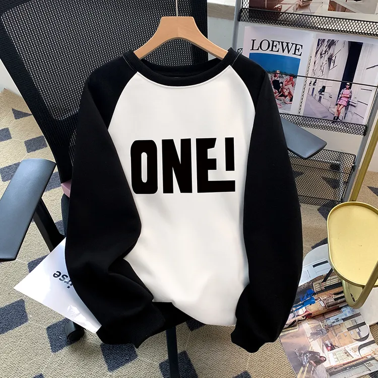 重磅插肩袖圆领卫衣男女秋冬潮牌撞色宽松情侣装百搭休闲上衣外套