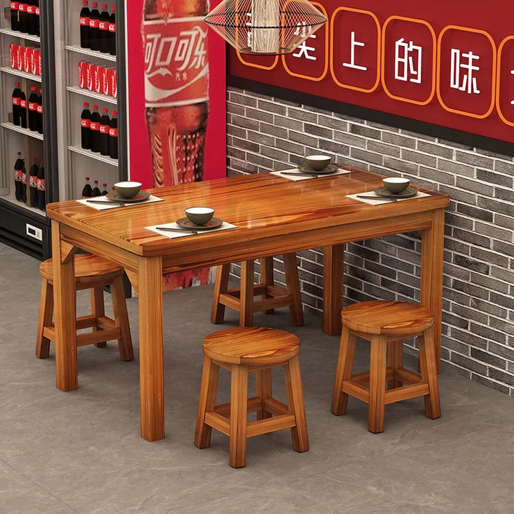 实木碳化木饭店桌椅组合食堂大排档早餐小吃店面馆快餐烧烤店桌子