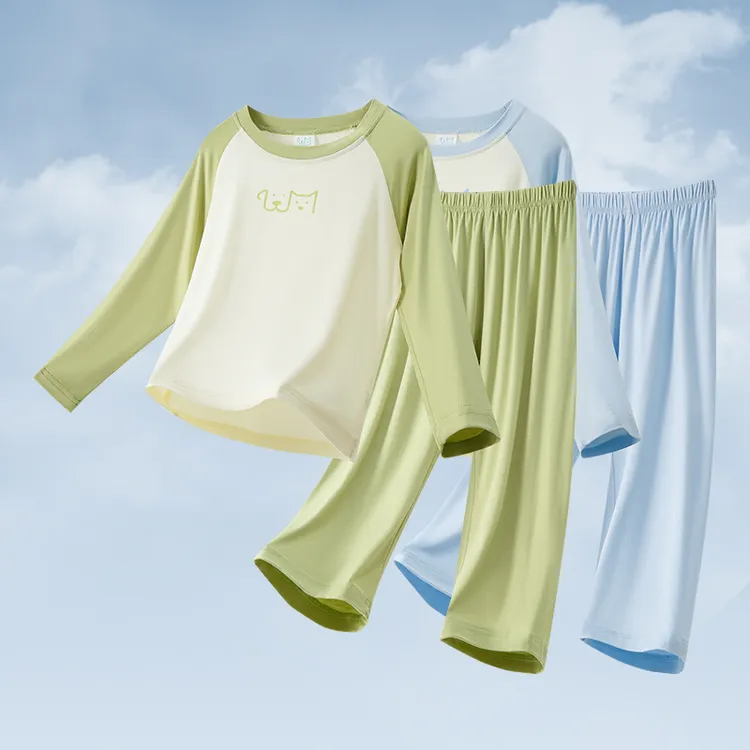 长袖反季薄款莫代尔男童长袖薄款男孩空调服女童宝宝秋衣秋裤套装