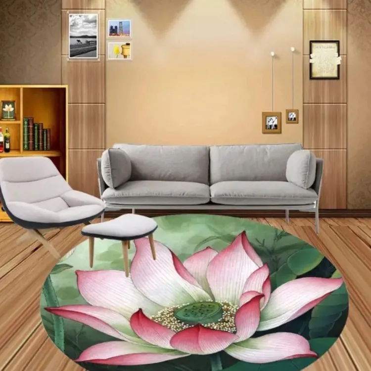 圆形荷花地毯莲花毯家用美式客厅电脑椅地垫中式入户门禅舞防滑垫