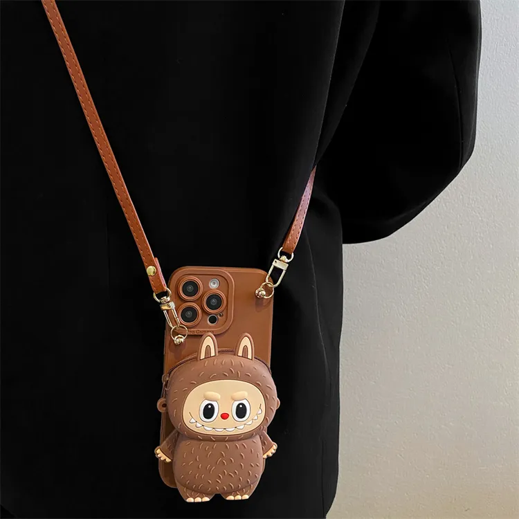 小怪兽零钱包包适用苹果16/iphone/华为荣耀/OPPO/VIVO斜挎手机壳