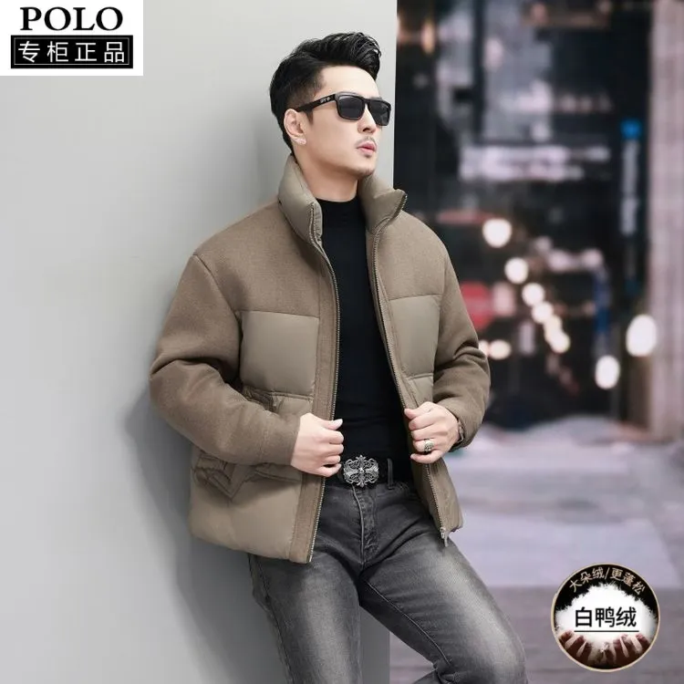 保罗正品2024冬季90白鸭绒立领羽绒服男拼接设计感加厚保暖面包服