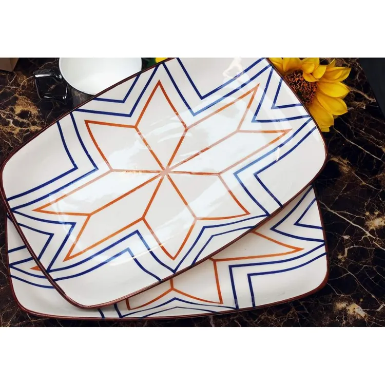 【2件套】12英寸陶瓷长方鱼盘耐热鱼盘蒸鱼盘釉下彩鱼盘可微波炉