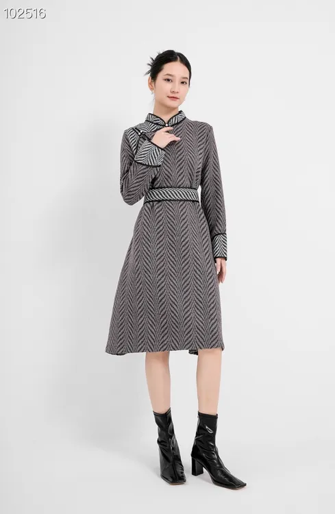 民族风蒙古元素袍子女装连衣裙1【18优雅长袖时尚拼接中长款春秋冬