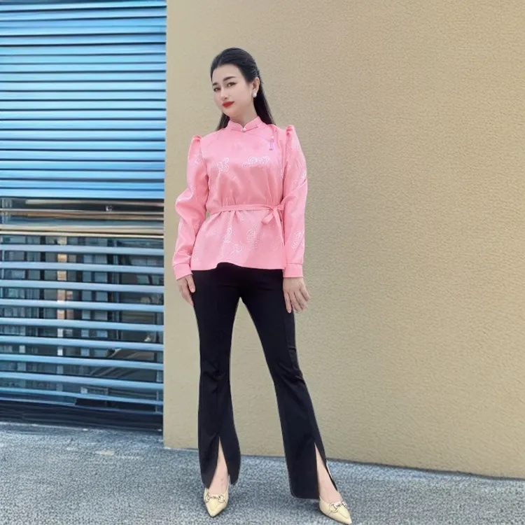 蒙古长袖衬衫显瘦秋季收腰