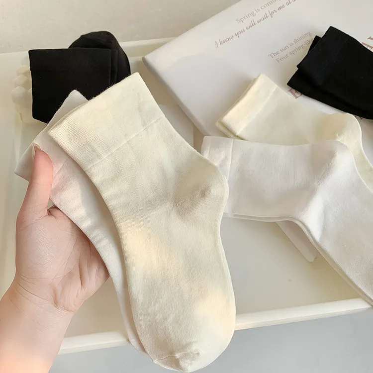 月子袜中筒袜ins潮棉质纯色短袜黑色松口无骨月子袜春夏百搭白色