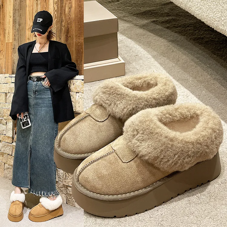 增高雪地靴女厚底冬季2024新款防水加绒短筒低帮一脚蹬毛毛棉鞋女