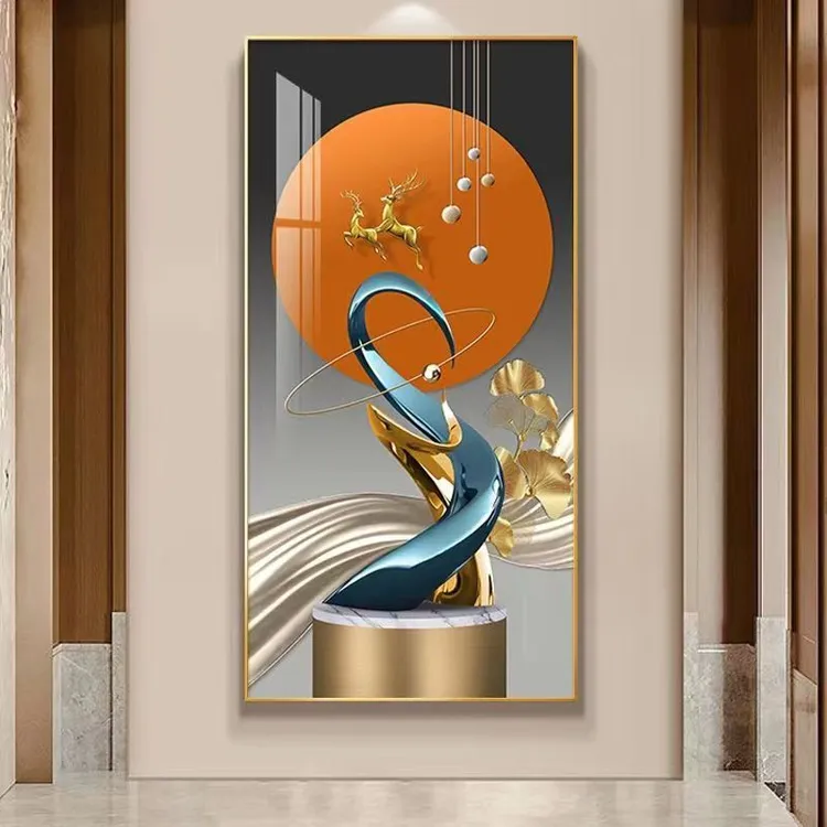入户玄关装饰画走廊过道挂画竖版现代简约北欧客厅玄幻晶瓷墙壁画