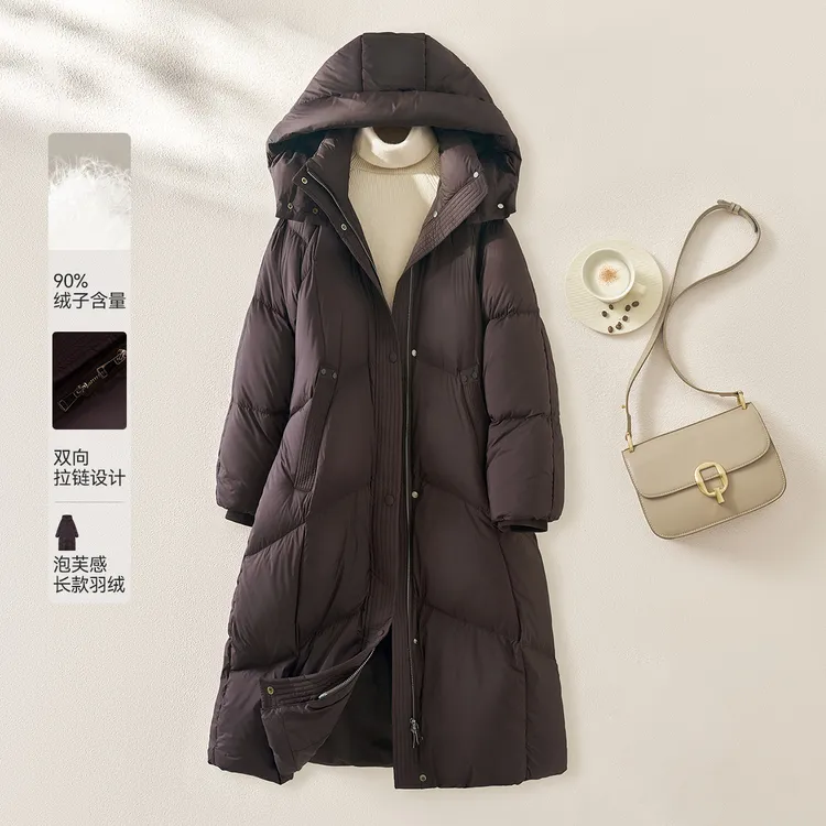 IHIMI/海谧插肩长款连帽羽绒服2025新款泡芙宽松保暖羽绒服女