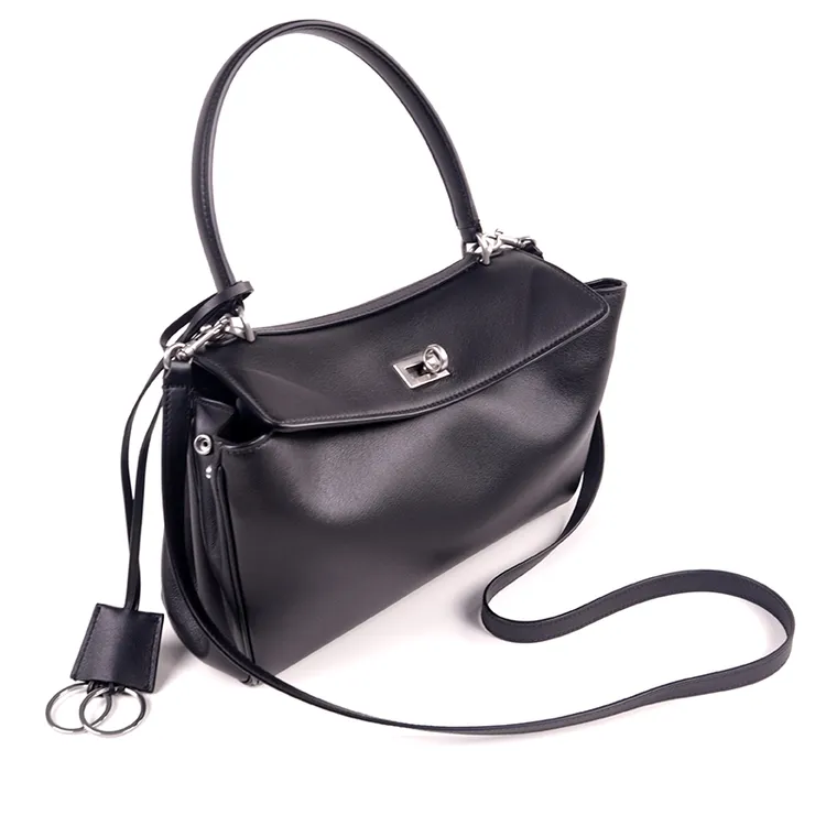 ERNIE BARNES女士手提包黑软金银扣鳄鱼压纹真皮纳帕皮RD简约包