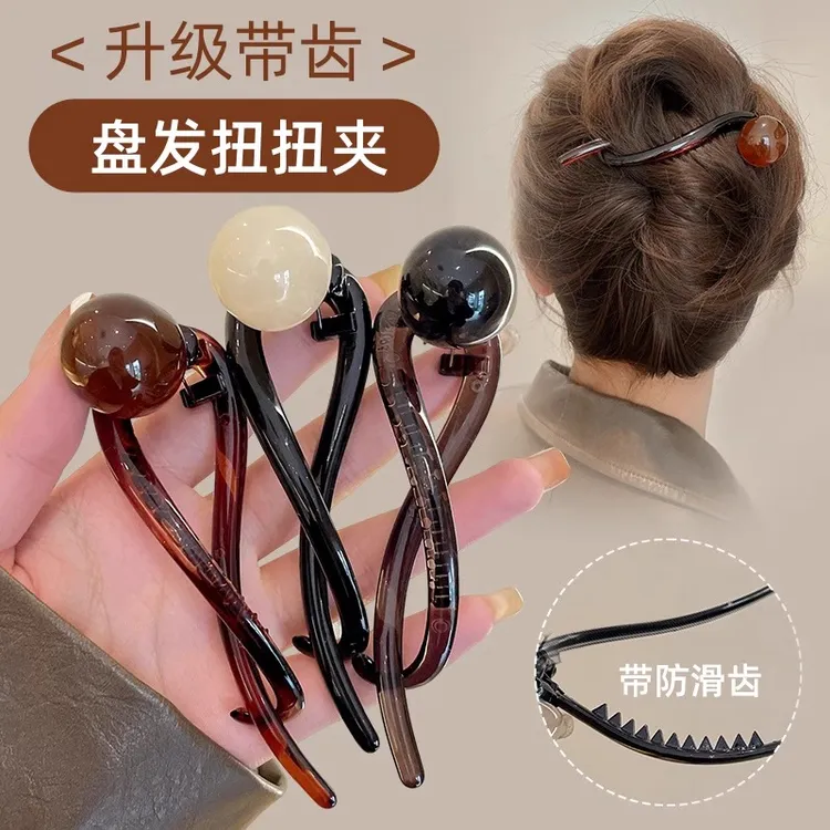简约复古珍珠一字抓夹女2025新款扭扭发夹后脑勺鲨鱼夹发饰