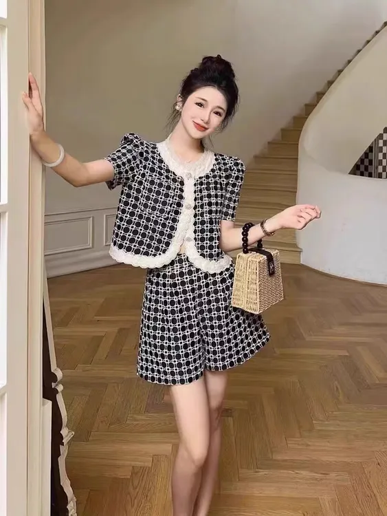 夏装新款小香风上衣名媛洋气减龄气质短裤两件套小个子夏季套装女