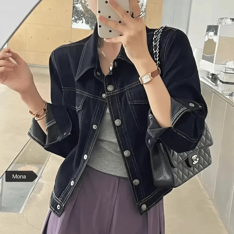 牛仔外套女2025秋季新款韩系复古百搭短款丹宁色外套女春秋