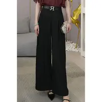 现货2025夏季新款【4107】时尚垂感高腰显瘦黑色直筒百搭显瘦裤子女